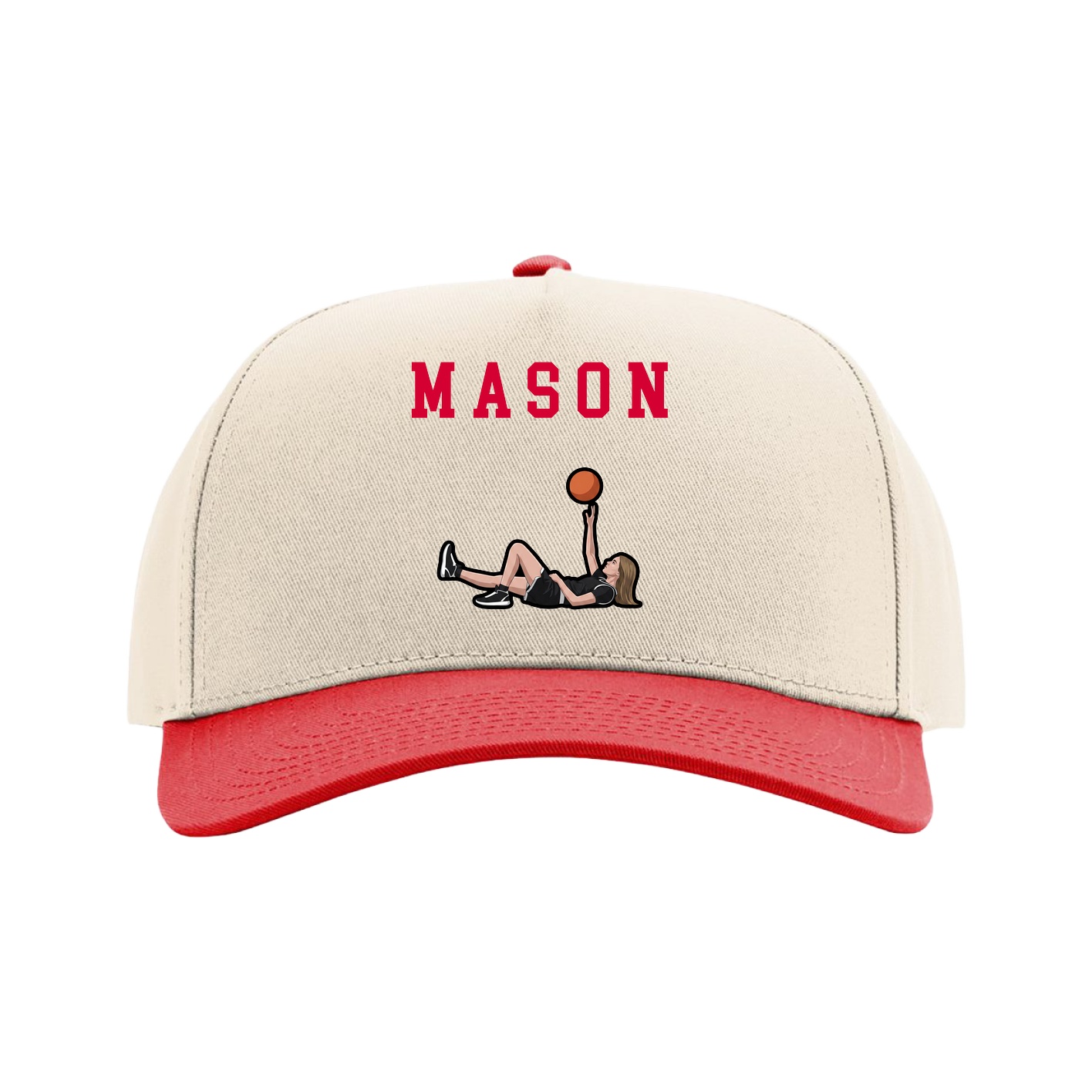 Full Fabric Five-Panel Champ Cap — Shirsey in Cream/Red