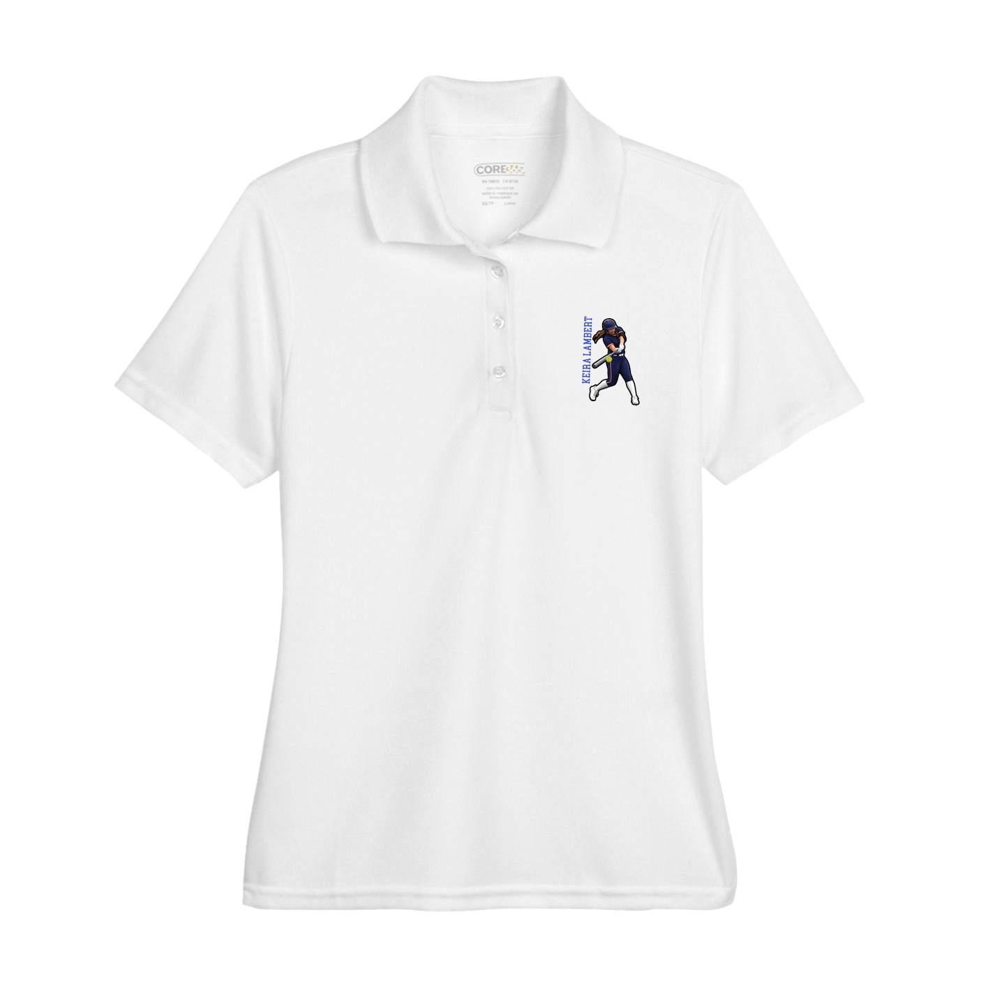 Womens Performance Polo — Name Vertical in White