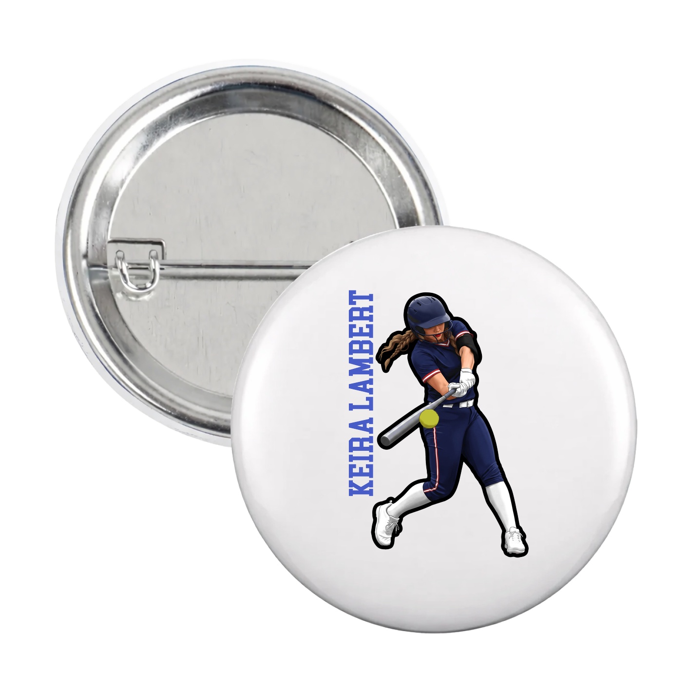 Game Day Button — Name Vertical in White