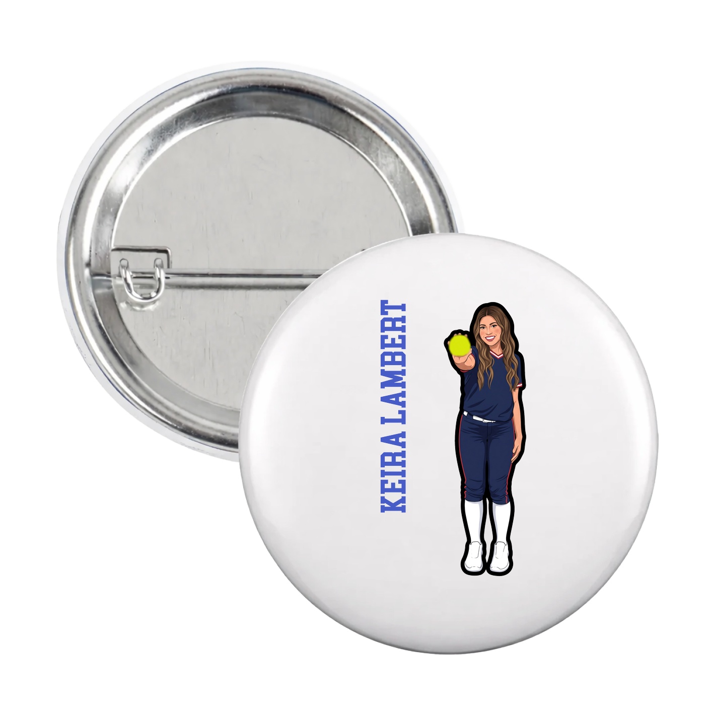 Game Day Button — Name Vertical in White