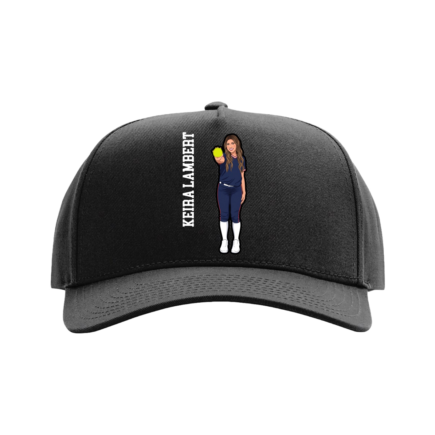 Full Fabric Five-Panel Champ Cap — Name Vertical in Black