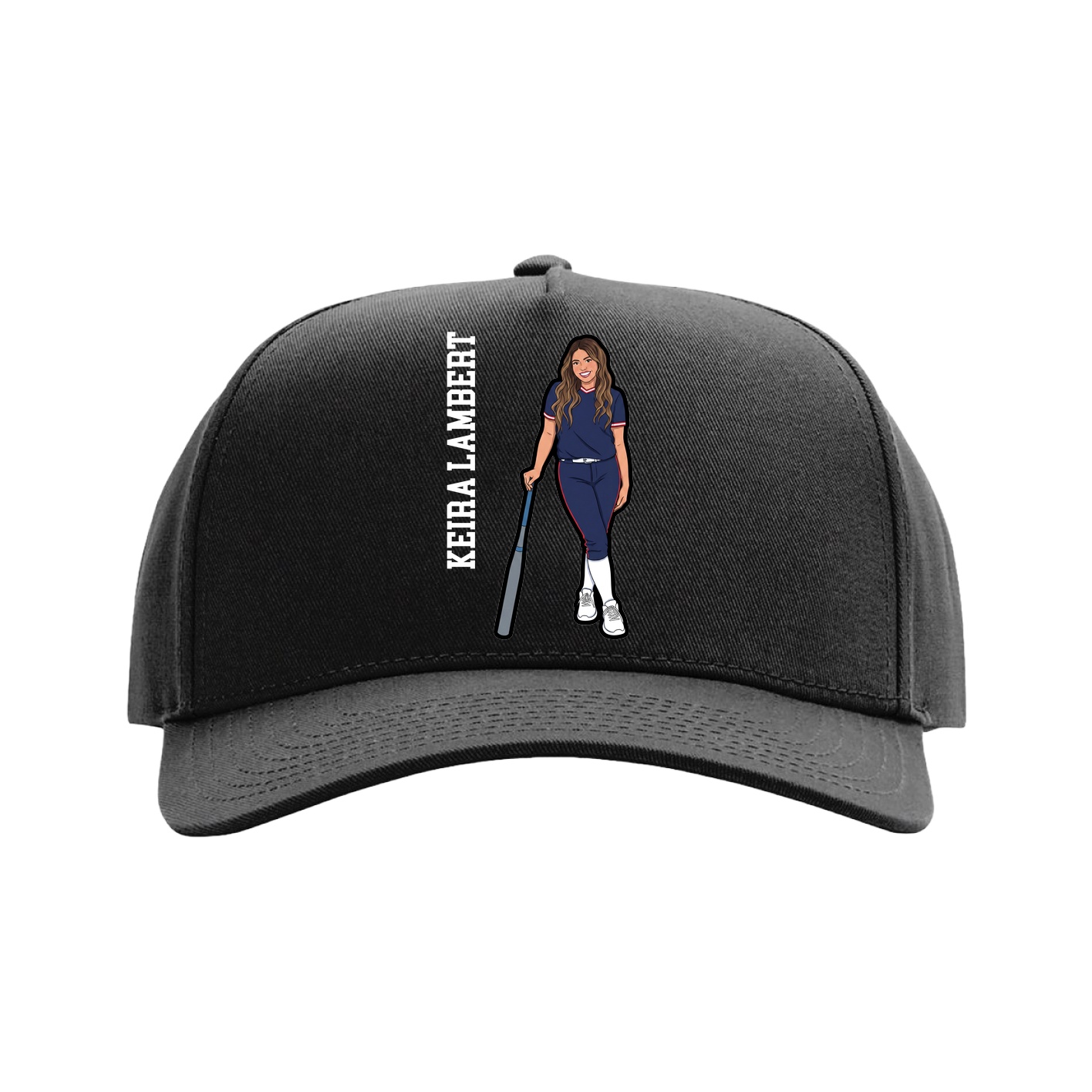 Full Fabric Five-Panel Champ Cap — Name Vertical in Black