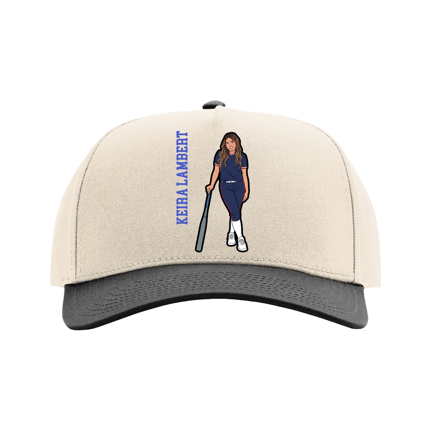 Full Fabric Five-Panel Champ Cap — Name Vertical in Cream/Black
