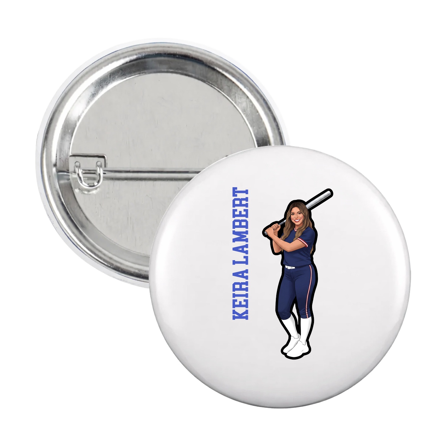 Game Day Button — Name Vertical in White