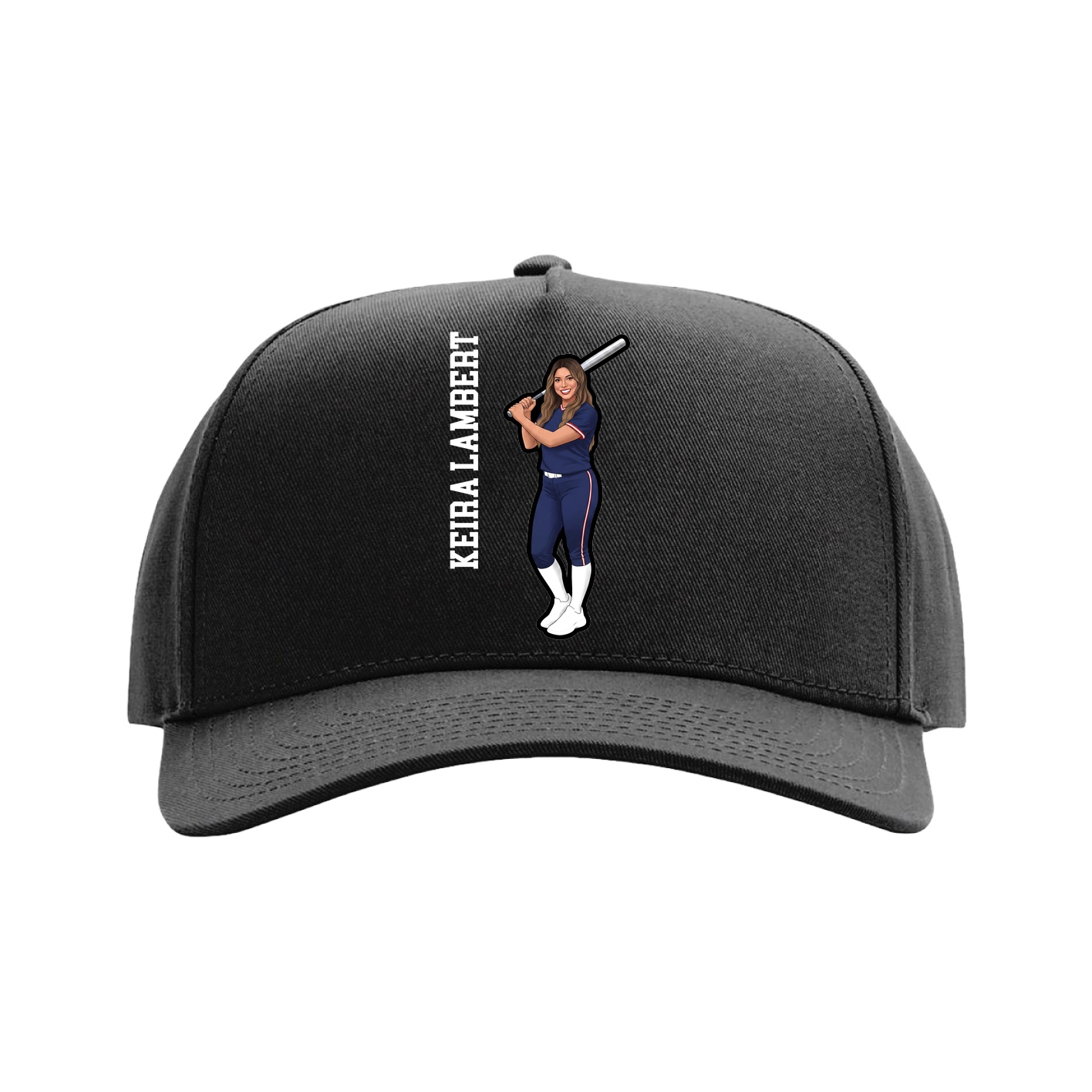 Full Fabric Five-Panel Champ Cap — Name Vertical in Black