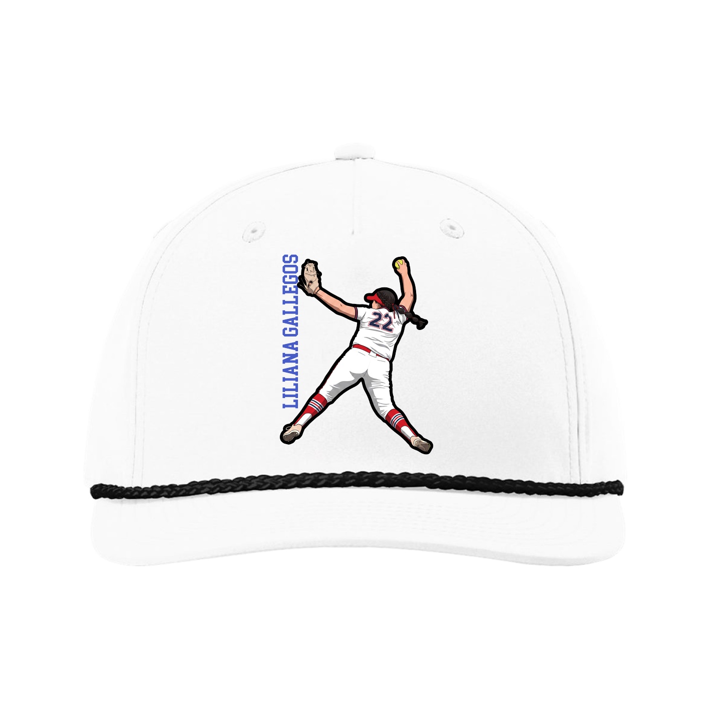 Five-Panel Classic Rope Cap — Name Vertical in White