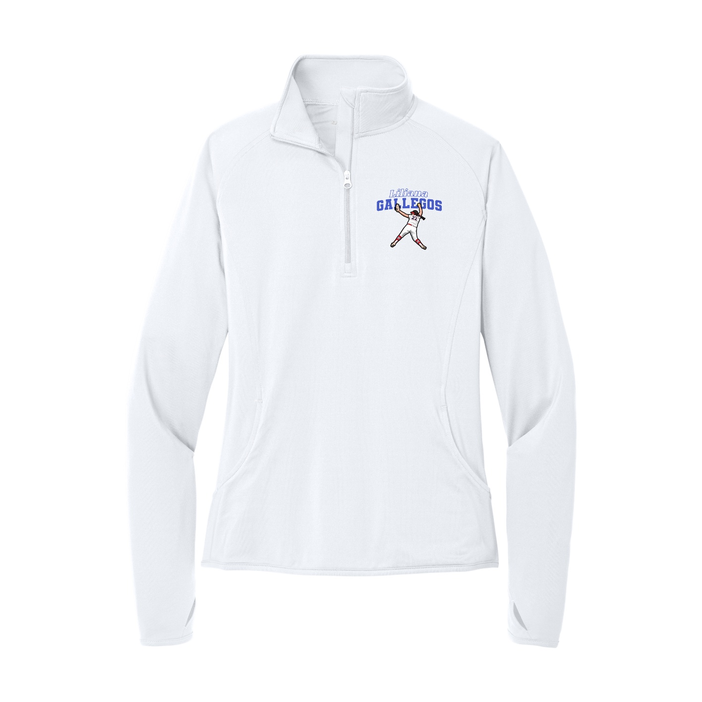 Women's Q-Zip Pullover — Name Arch in White