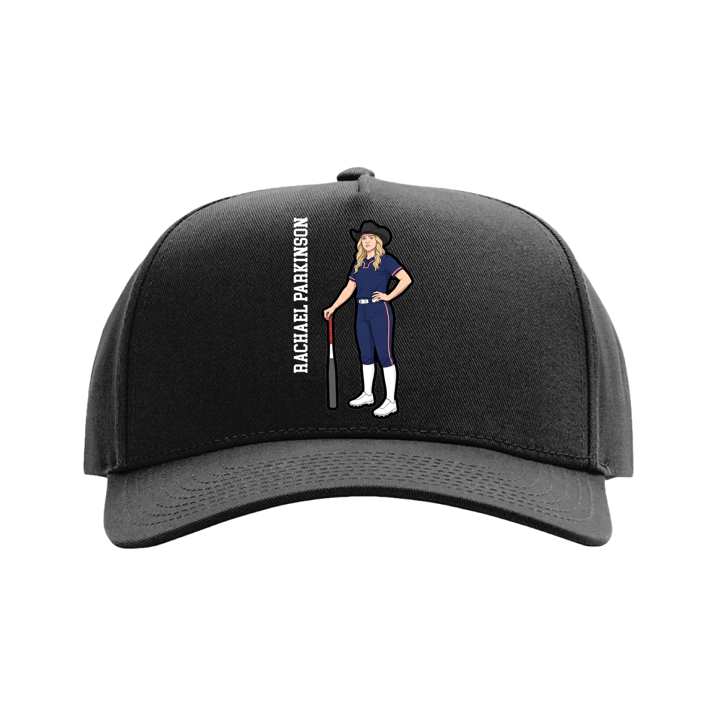 Full Fabric Five-Panel Champ Cap — Name Vertical in Black