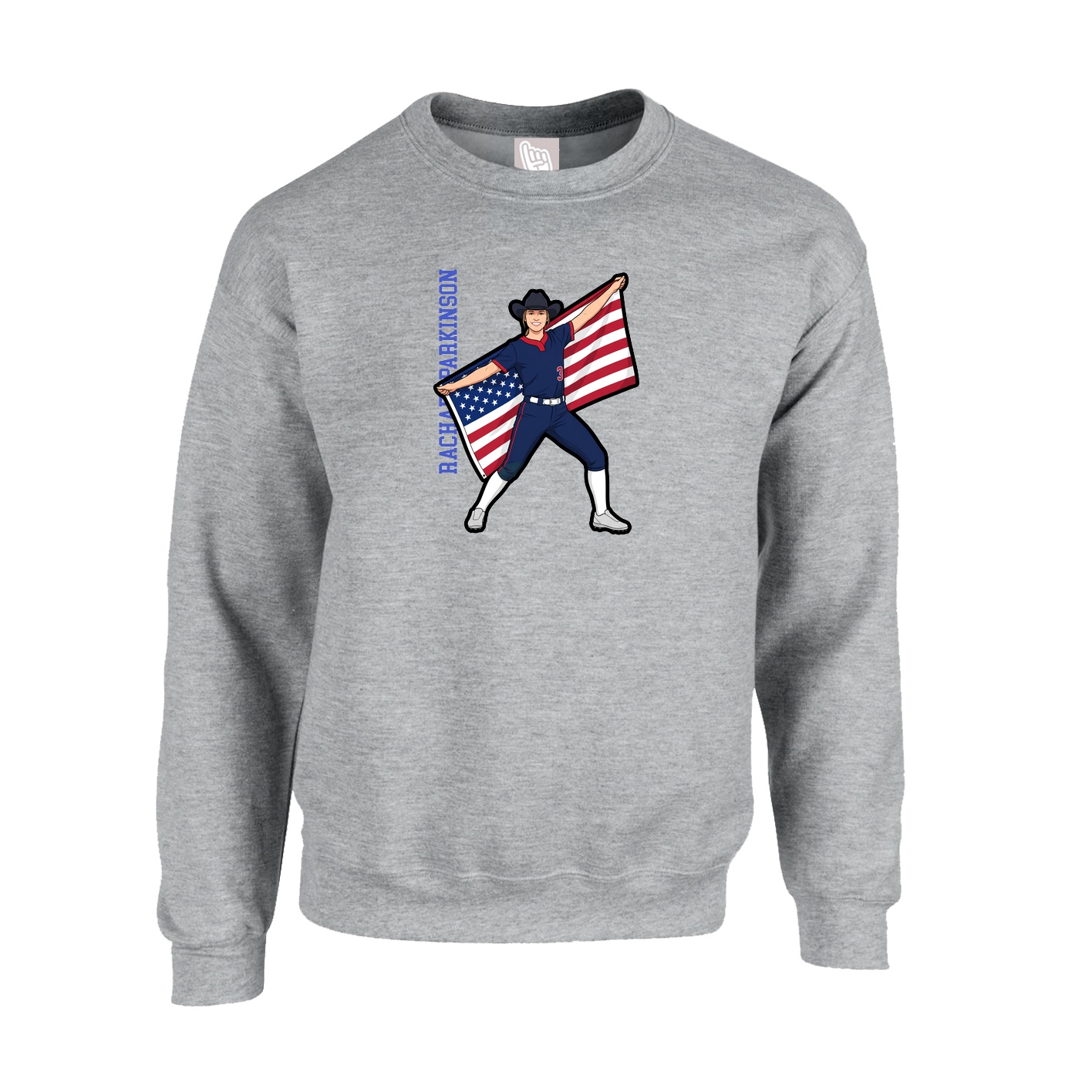 Fleece Crew — Name Vertical in Grey