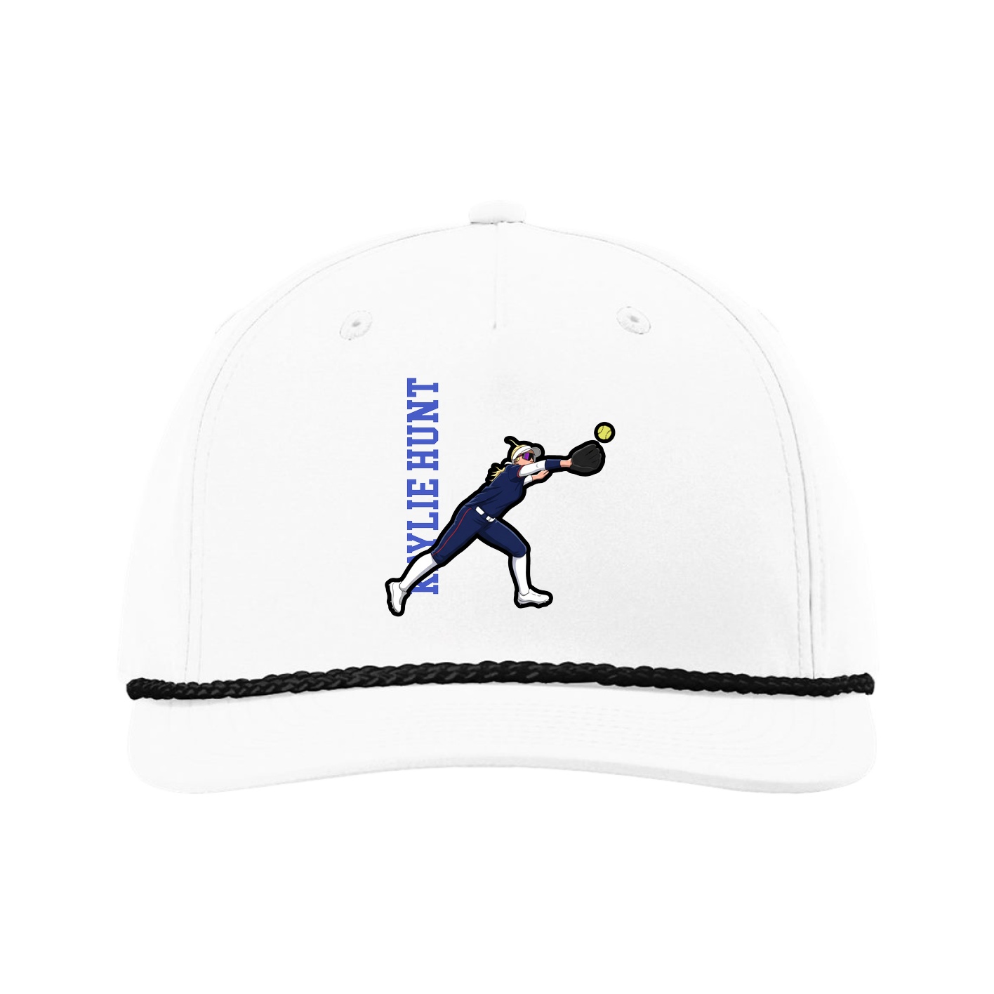 Five-Panel Classic Rope Cap — Name Vertical in White