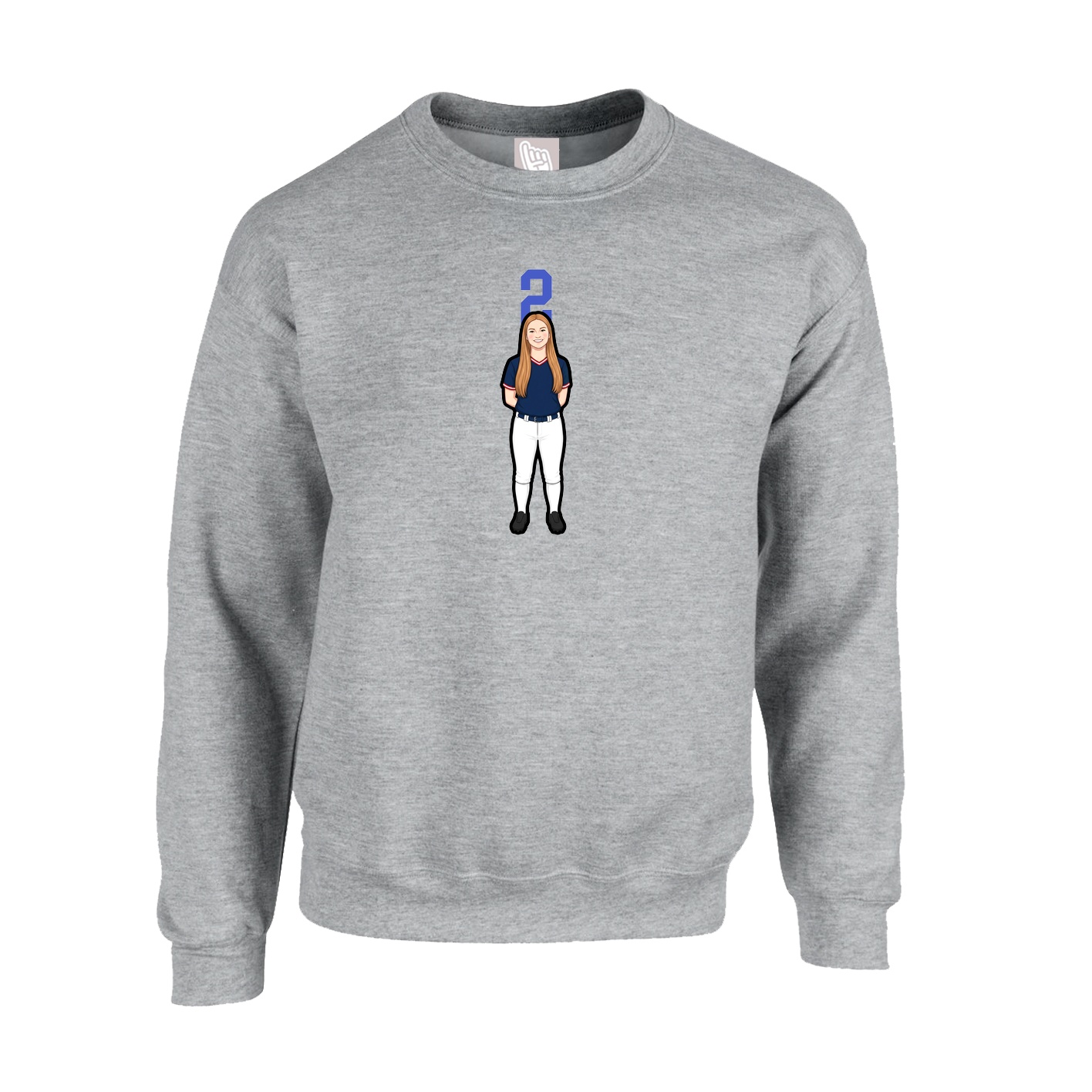 Fleece Crew — Number Top in Grey