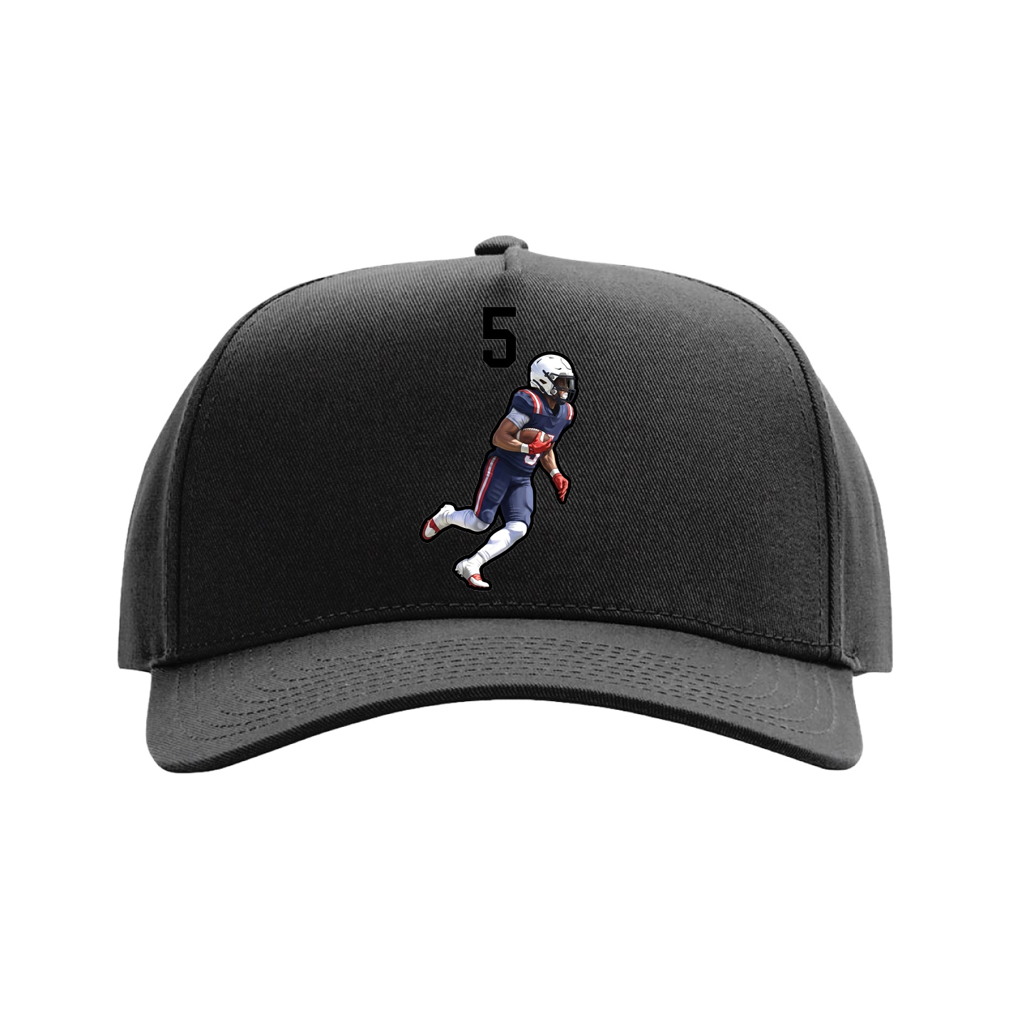 Full Fabric Five-Panel Champ Cap — Number Top in Black
