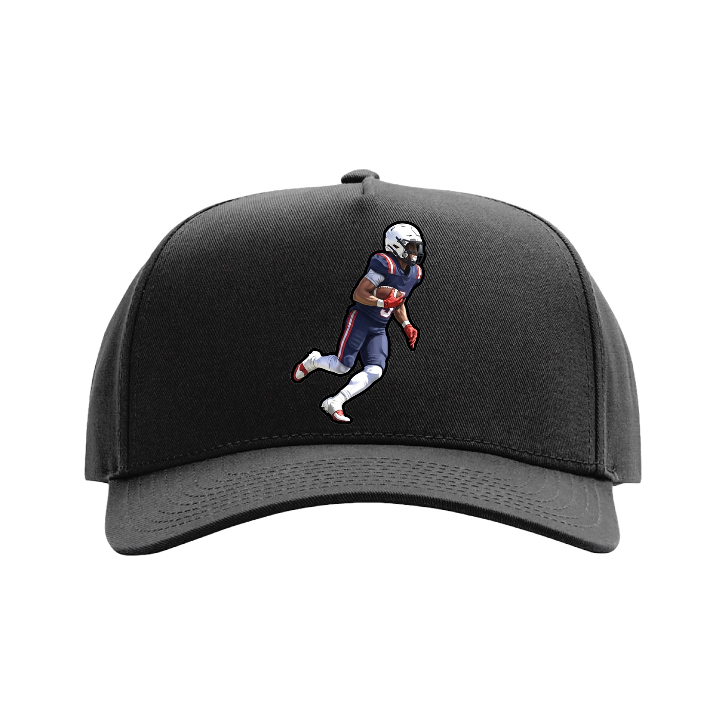 Full Fabric Five-Panel Champ Cap — Name Vertical in Black