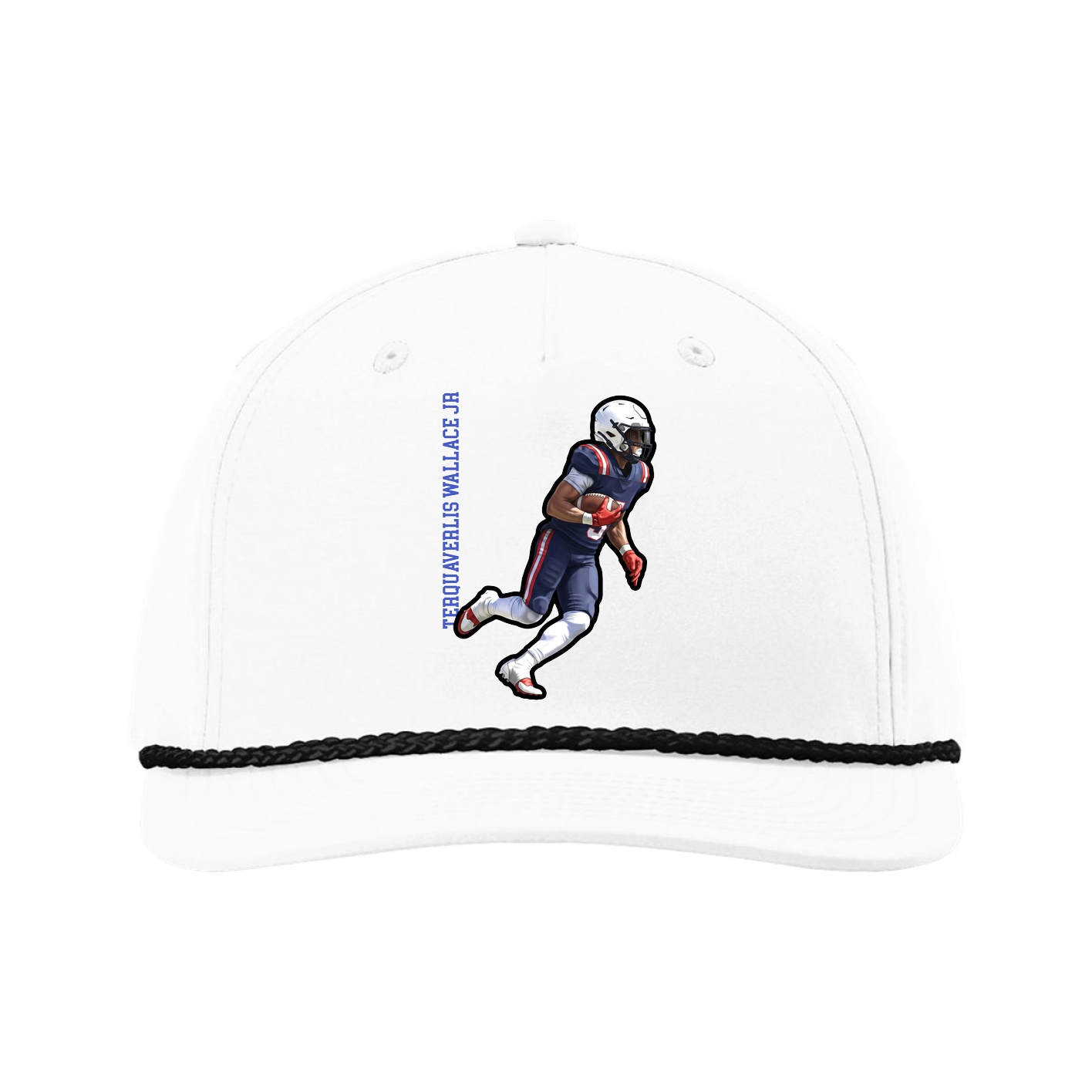 Five-Panel Classic Rope Cap — Name Vertical in White