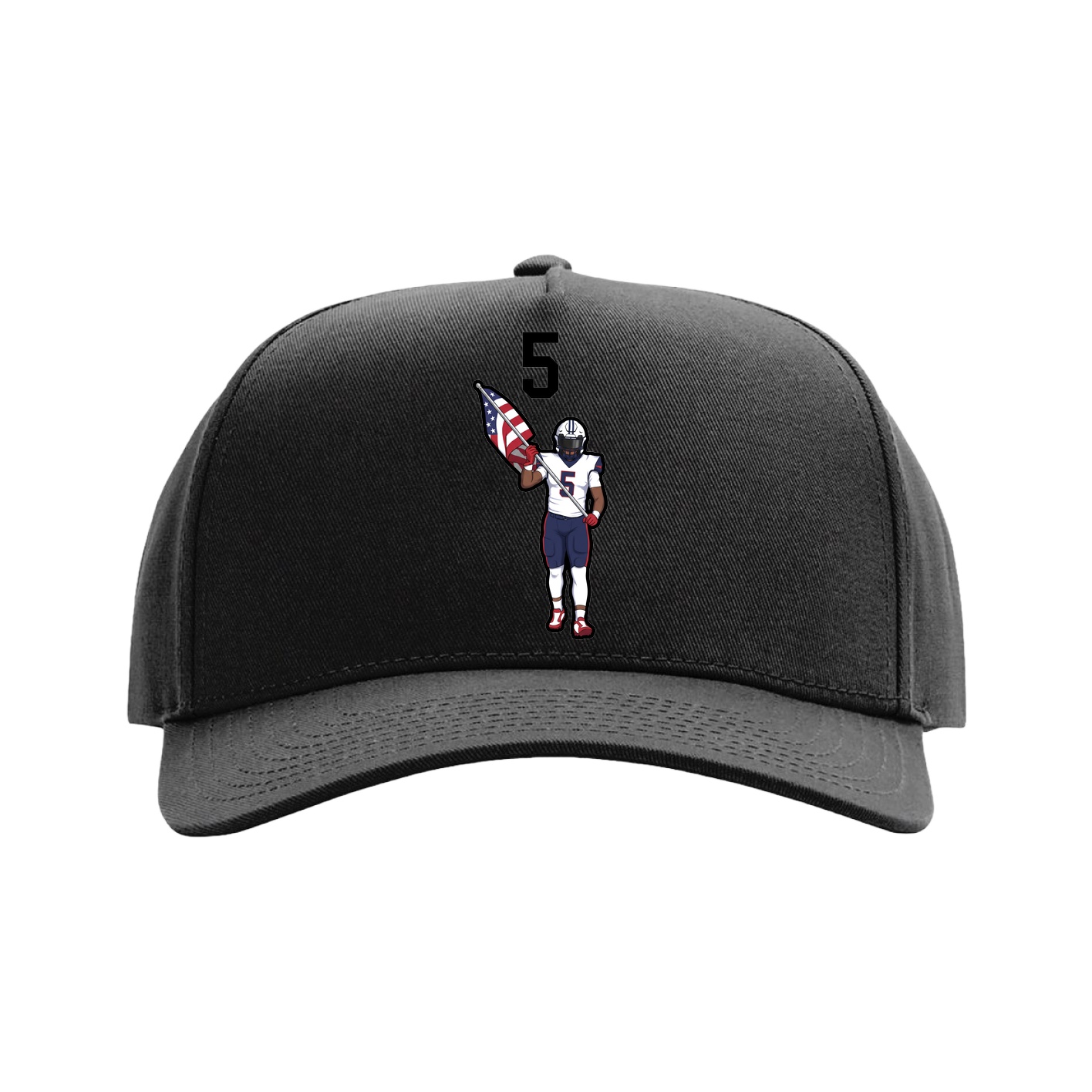 Full Fabric Five-Panel Champ Cap — Number Top in Black