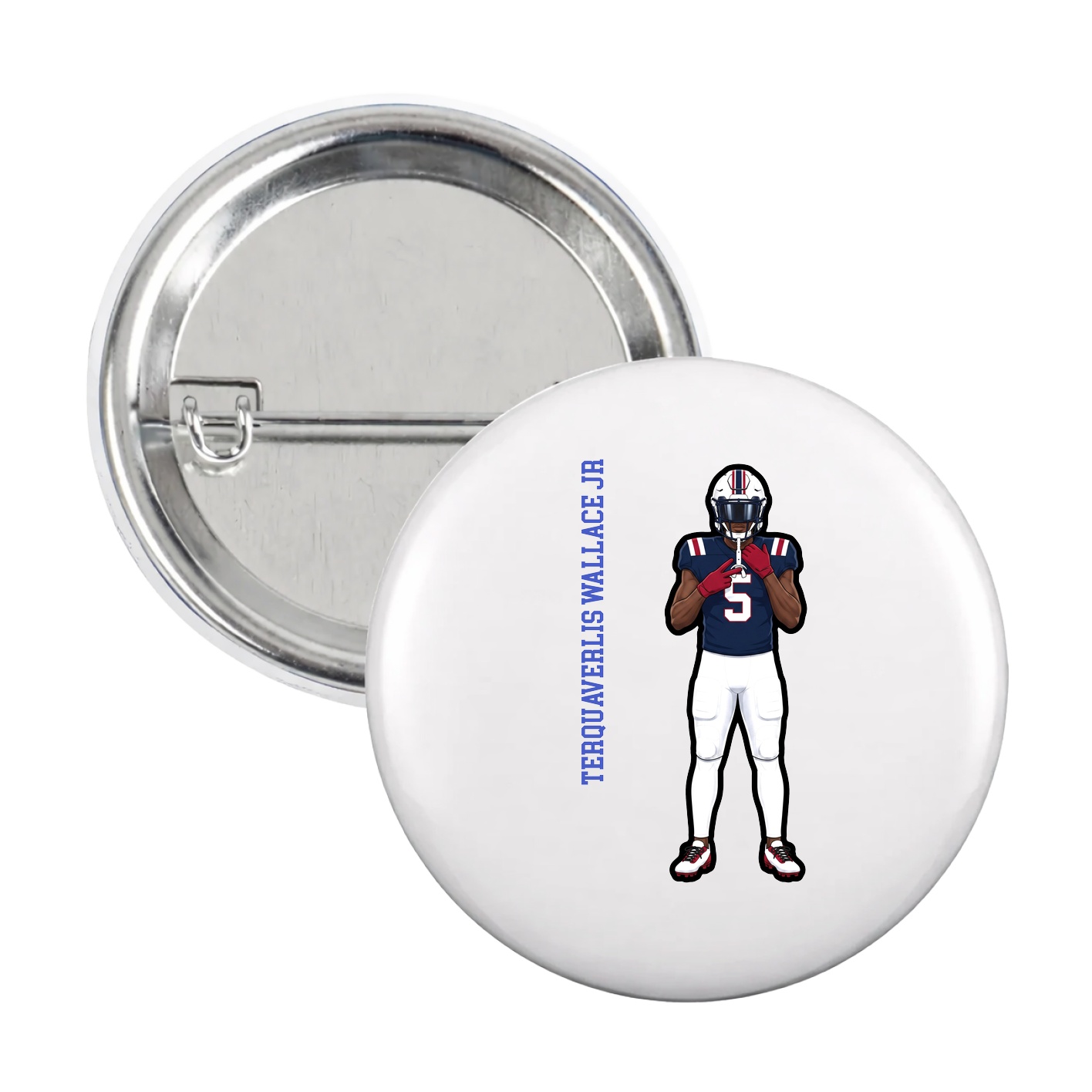 Game Day Button — Name Vertical in White