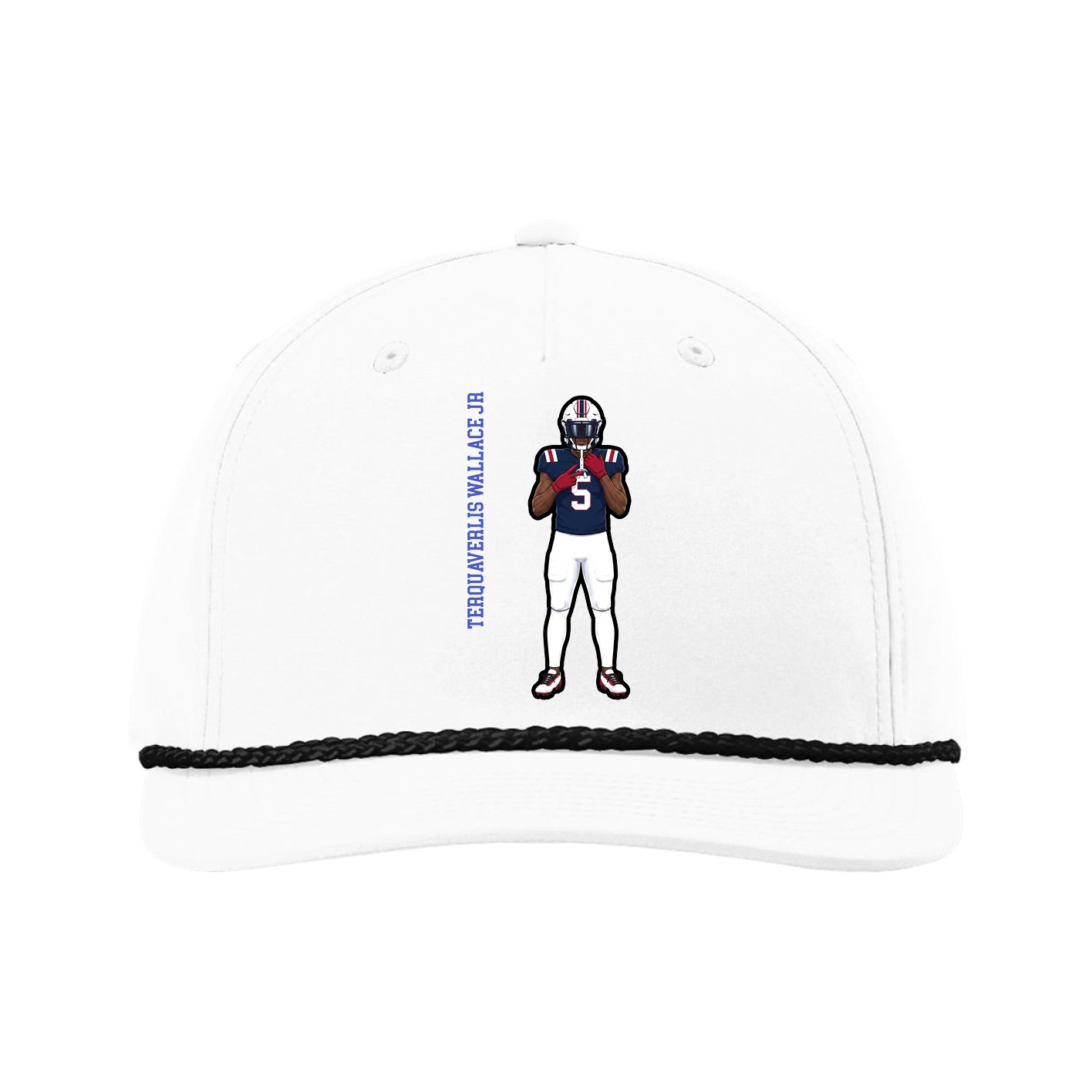 Five-Panel Classic Rope Cap — Name Vertical in White