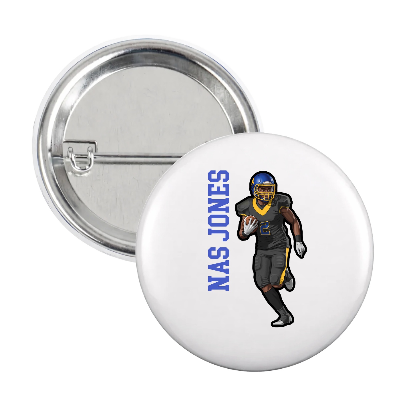 Game Day Button — Name Vertical in White