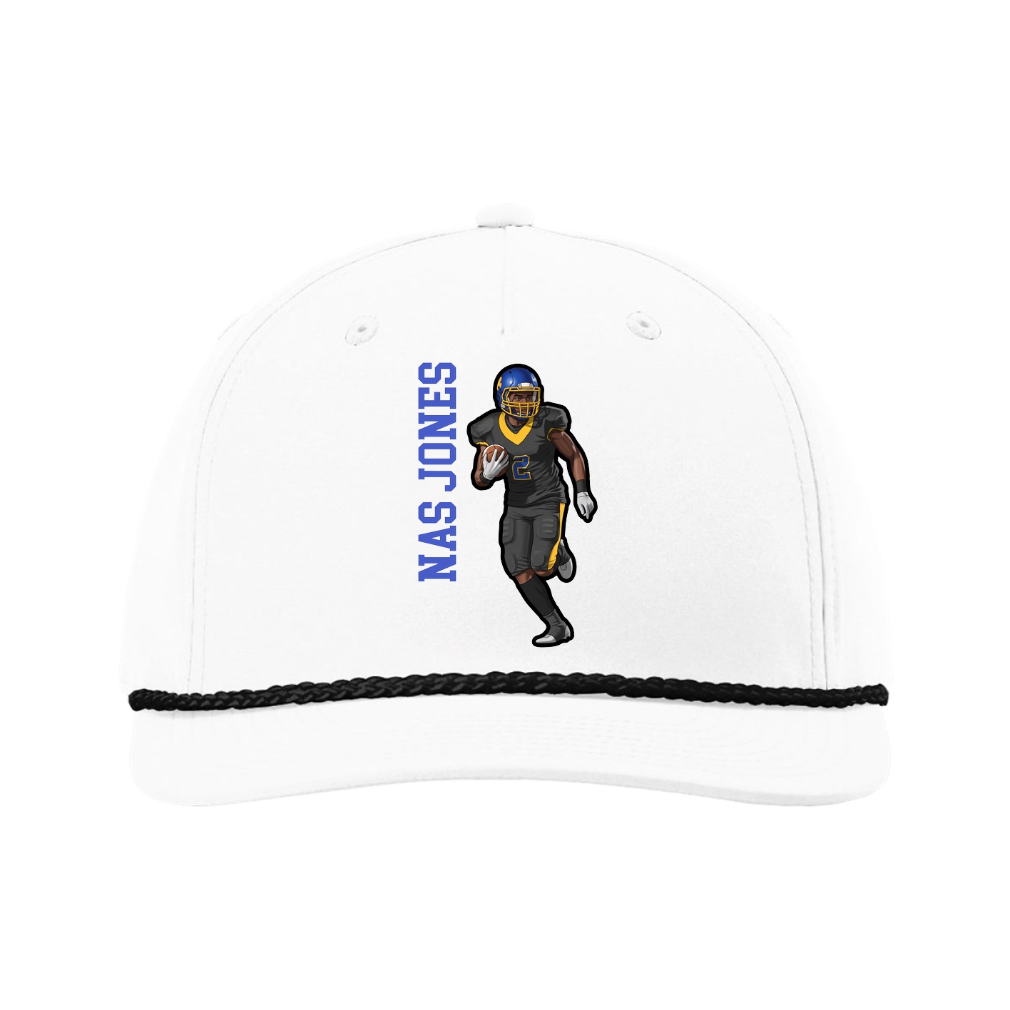 Five-Panel Classic Rope Cap — Name Vertical in White