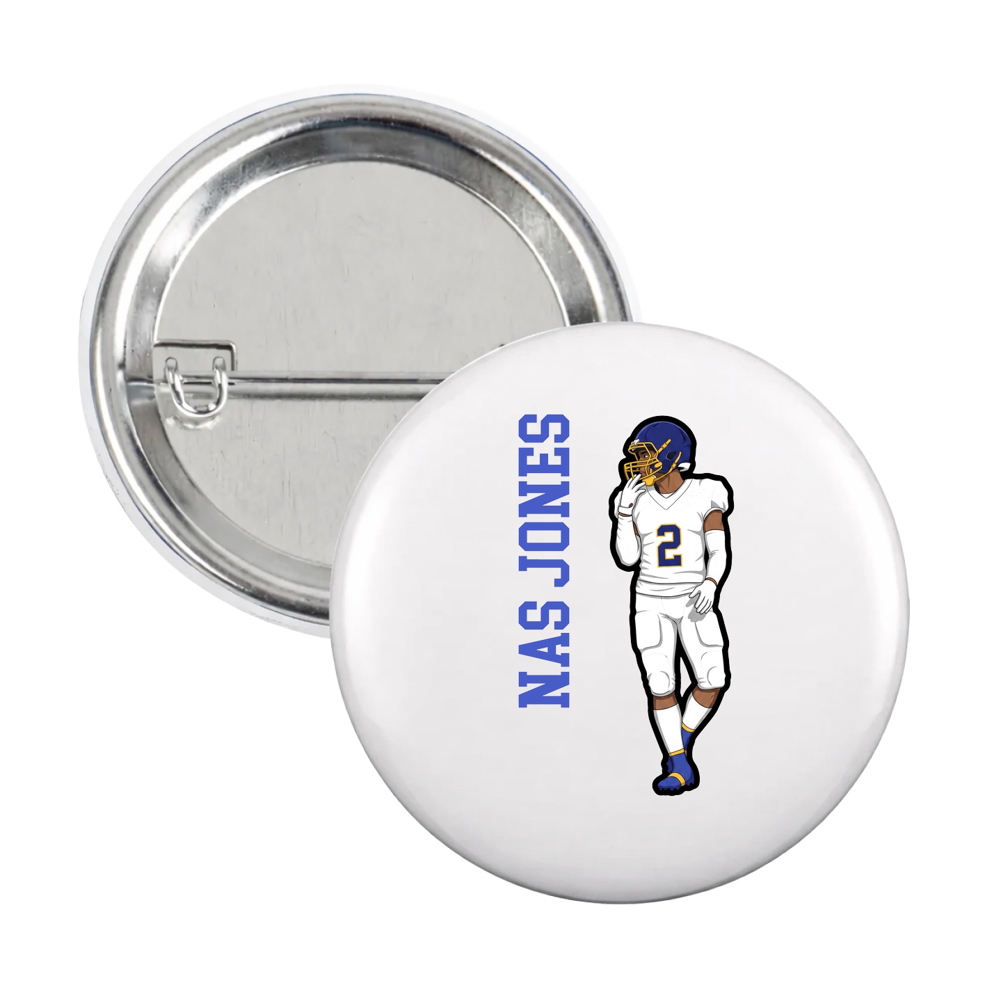 Game Day Button — Name Vertical in White