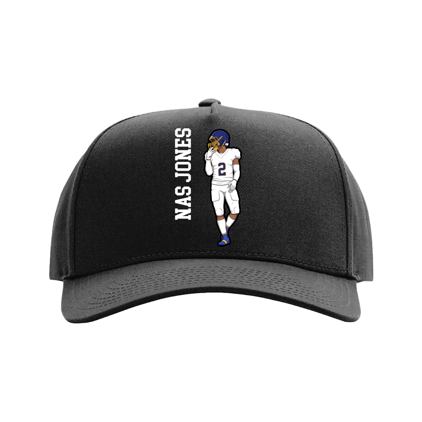 Full Fabric Five-Panel Champ Cap — Name Vertical in Black