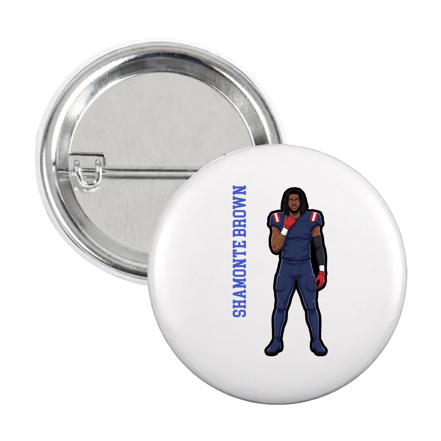 Game Day Button — Name Vertical in White