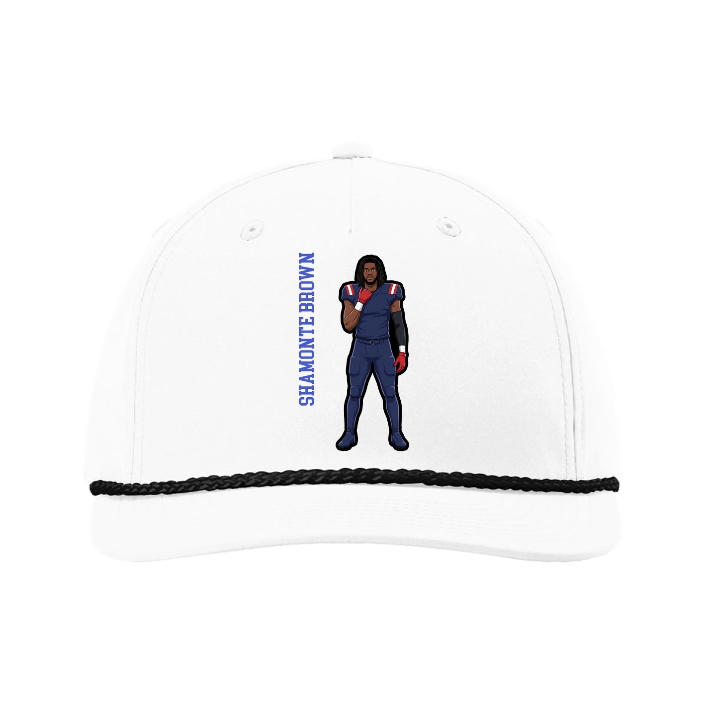 Five-Panel Classic Rope Cap — Name Vertical in White