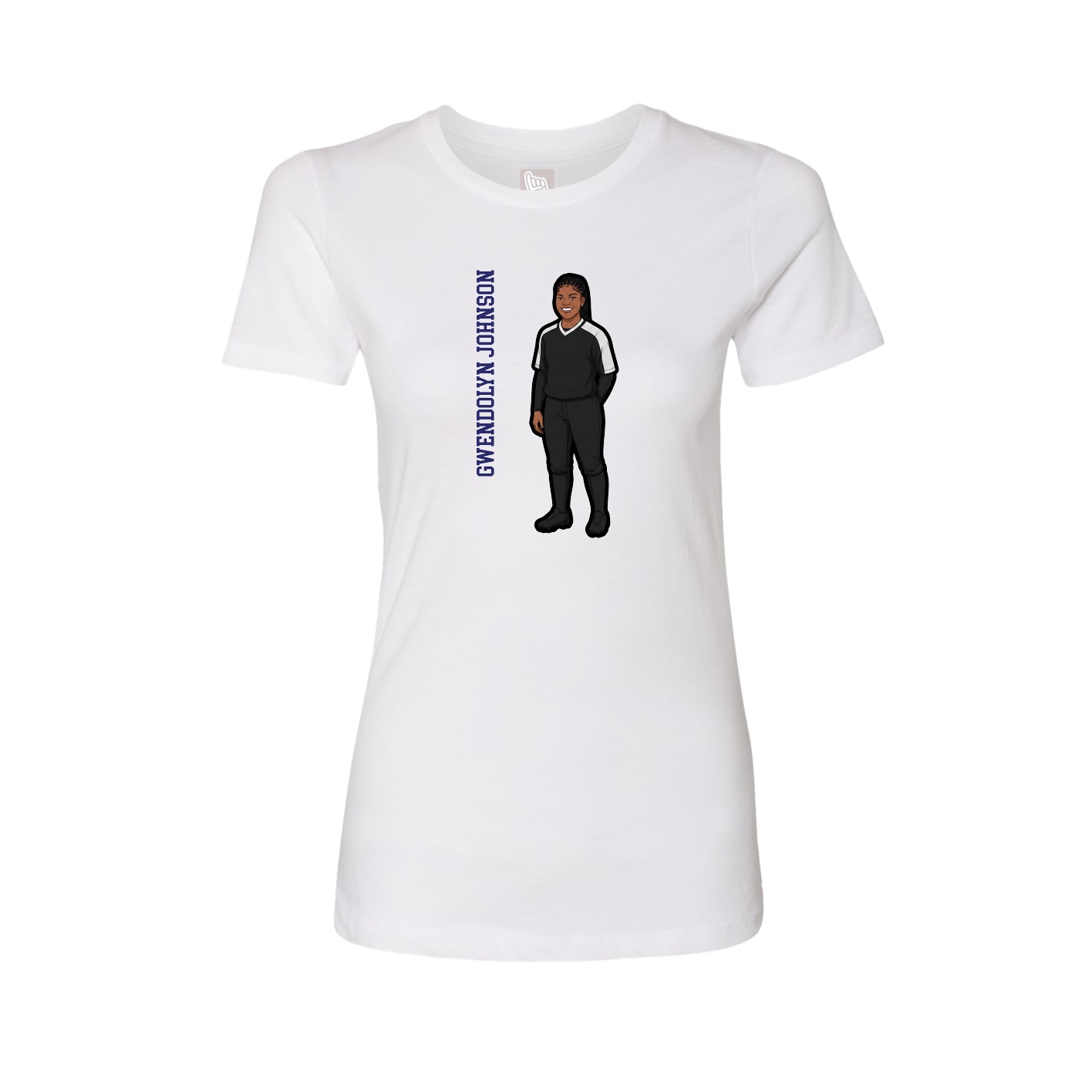 Fitted Women's Tee — Name Vertical in White