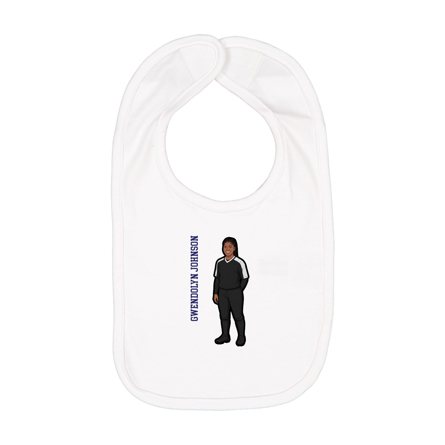 Infant Bib — Name Vertical in White