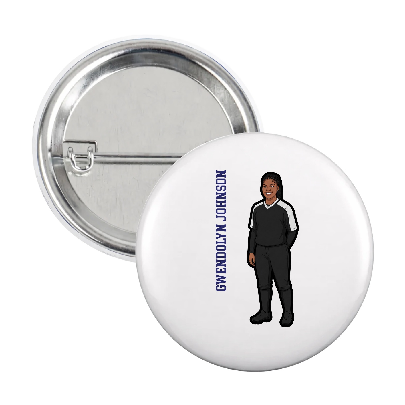 Game Day Button — Name Vertical in White