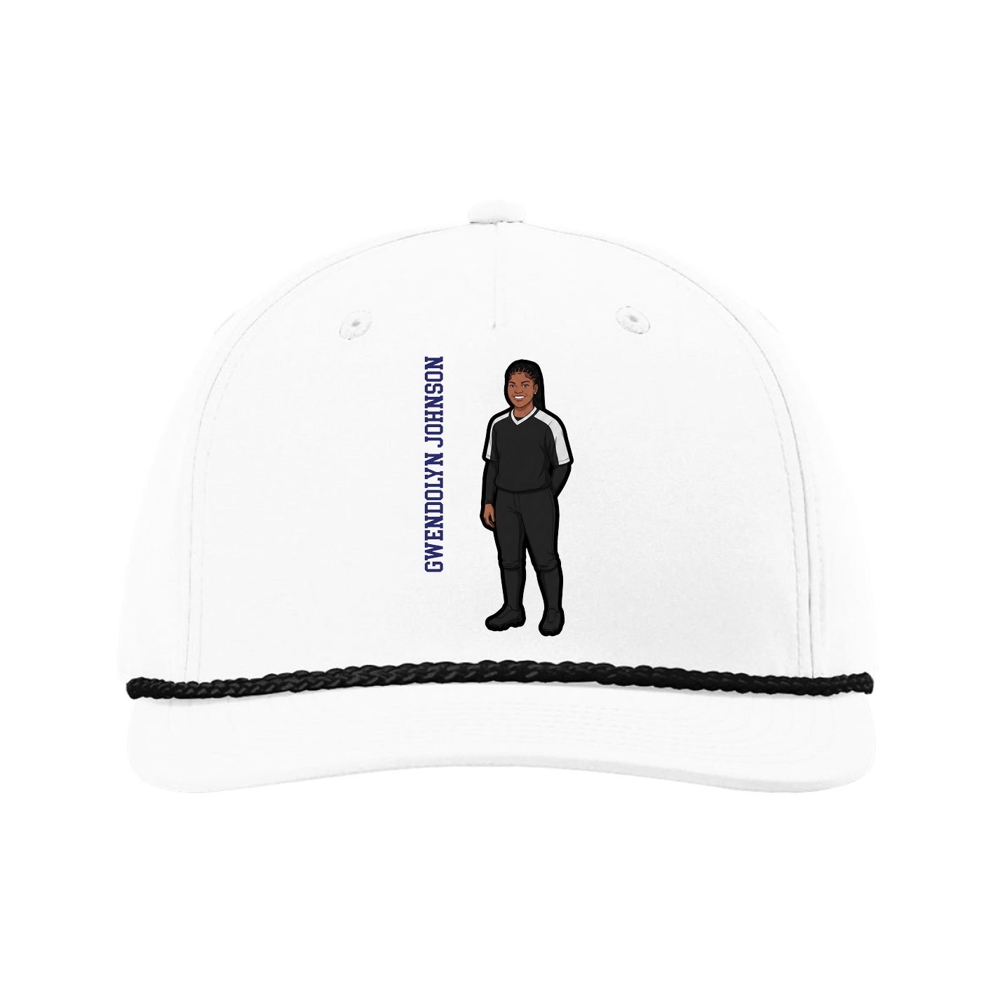 Five-Panel Classic Rope Cap — Name Vertical in White