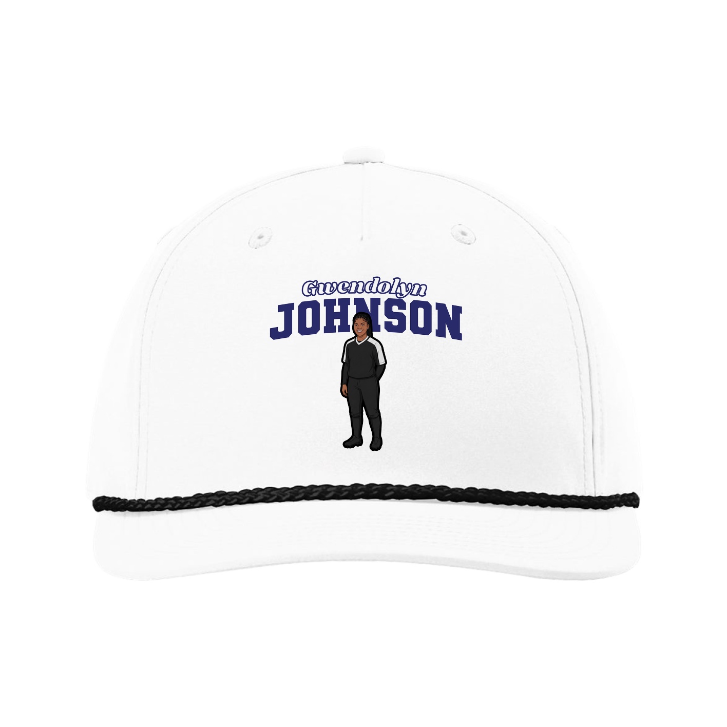Five-Panel Classic Rope Cap — Name Arch in White