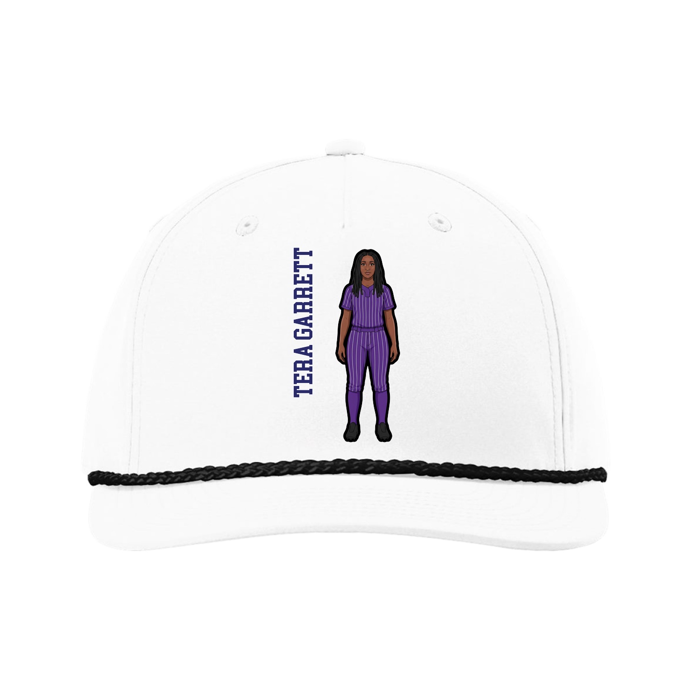 Five-Panel Classic Rope Cap — Name Vertical in White