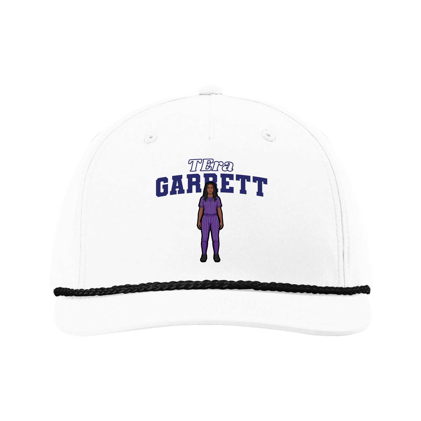 Five-Panel Classic Rope Cap — Name Arch in White