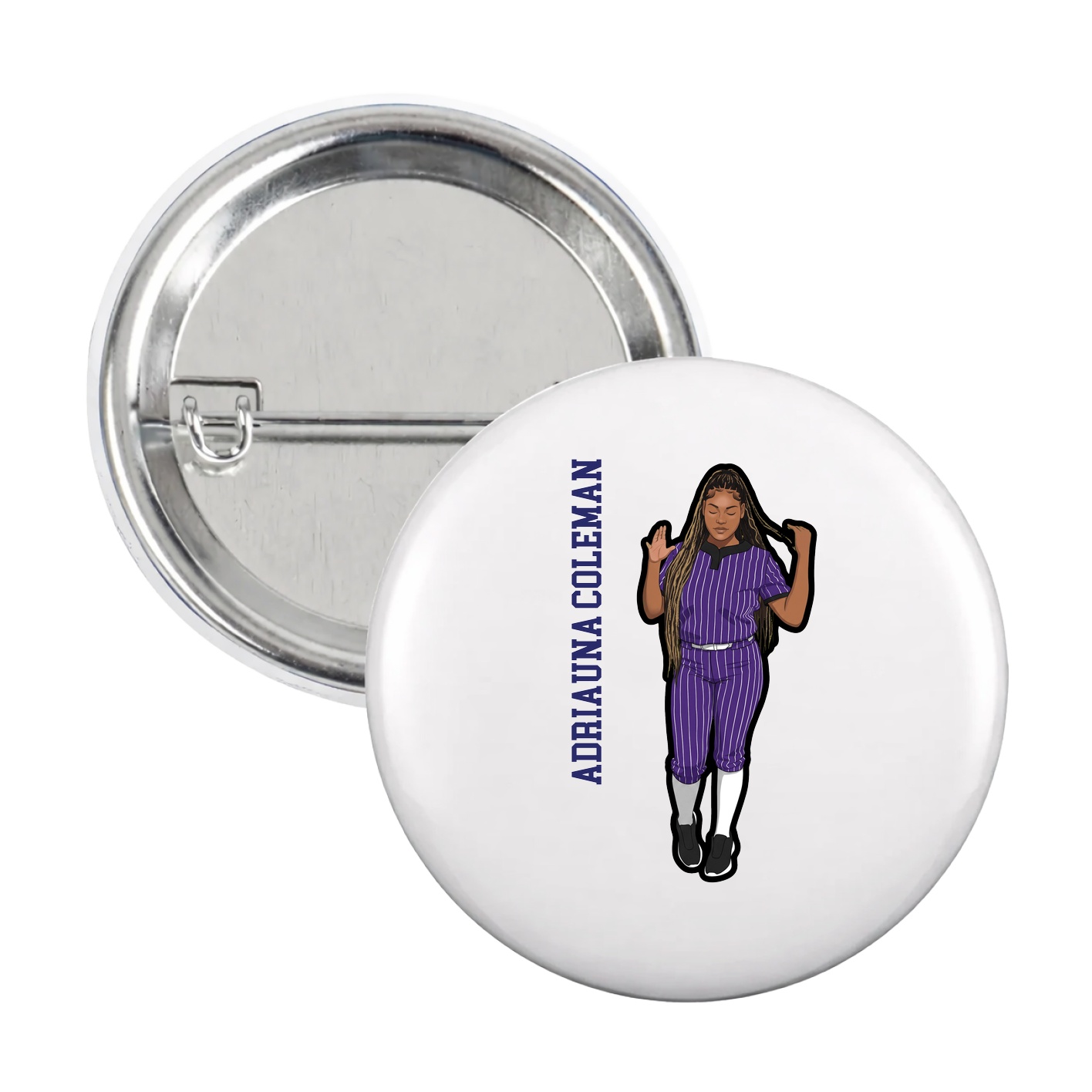 Game Day Button — Name Vertical in White