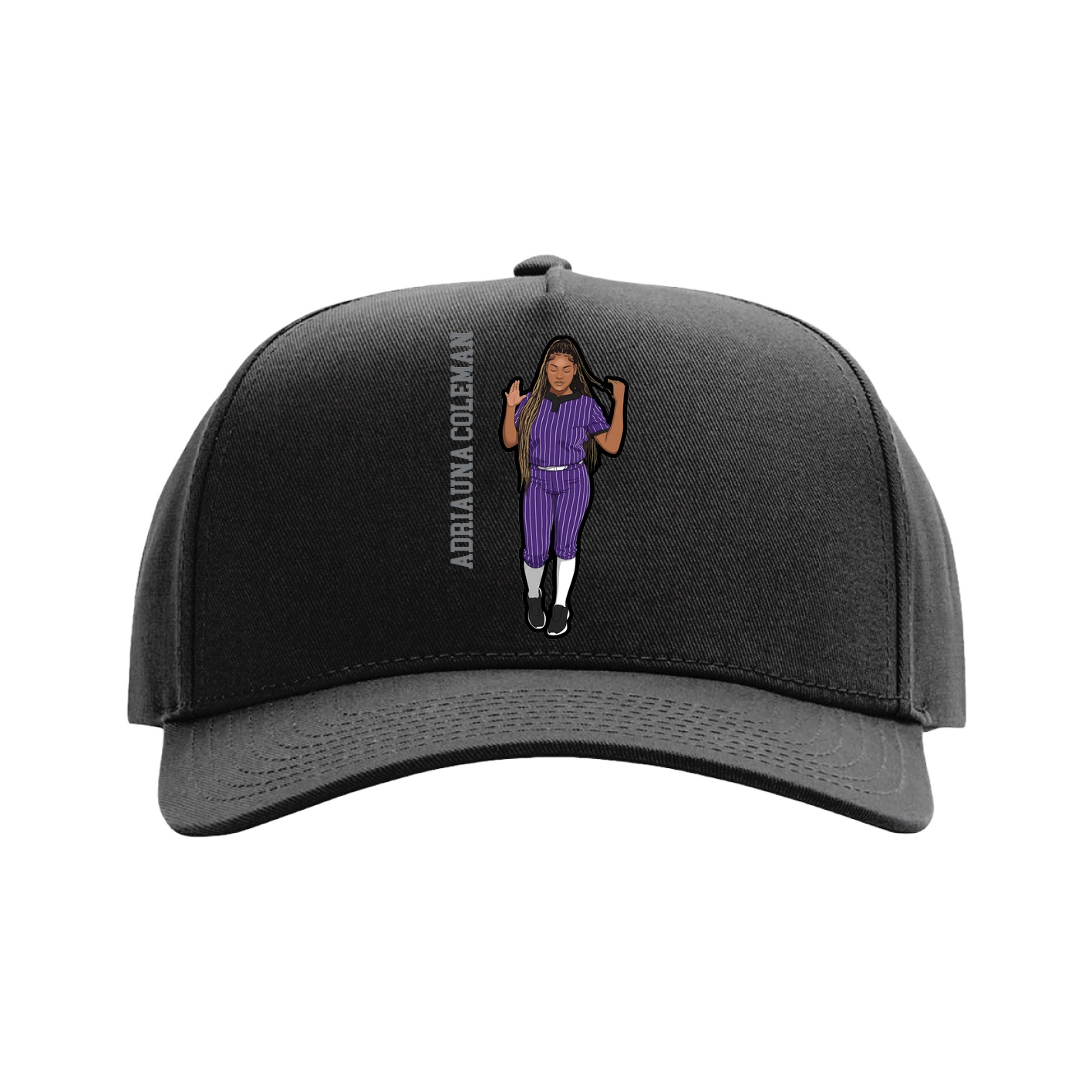 Full Fabric Five-Panel Champ Cap — Name Vertical in Black