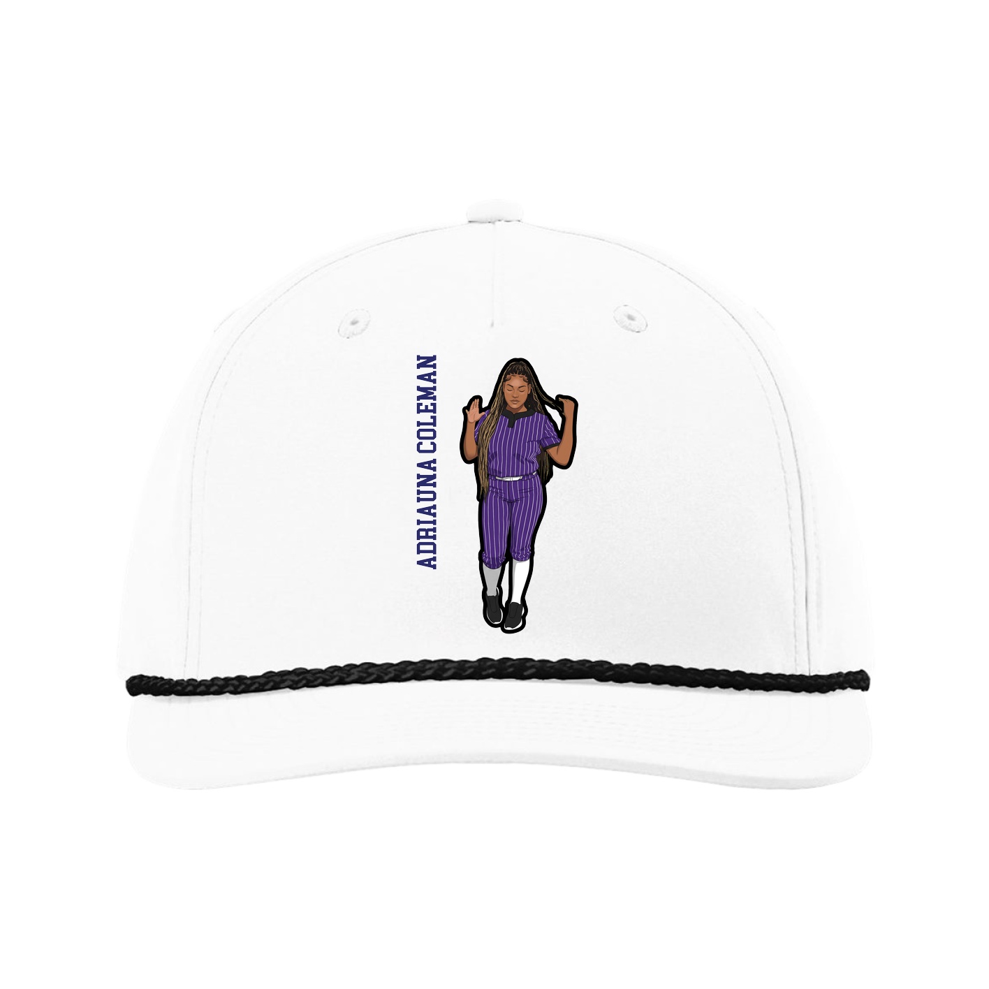 Five-Panel Classic Rope Cap — Name Vertical in White