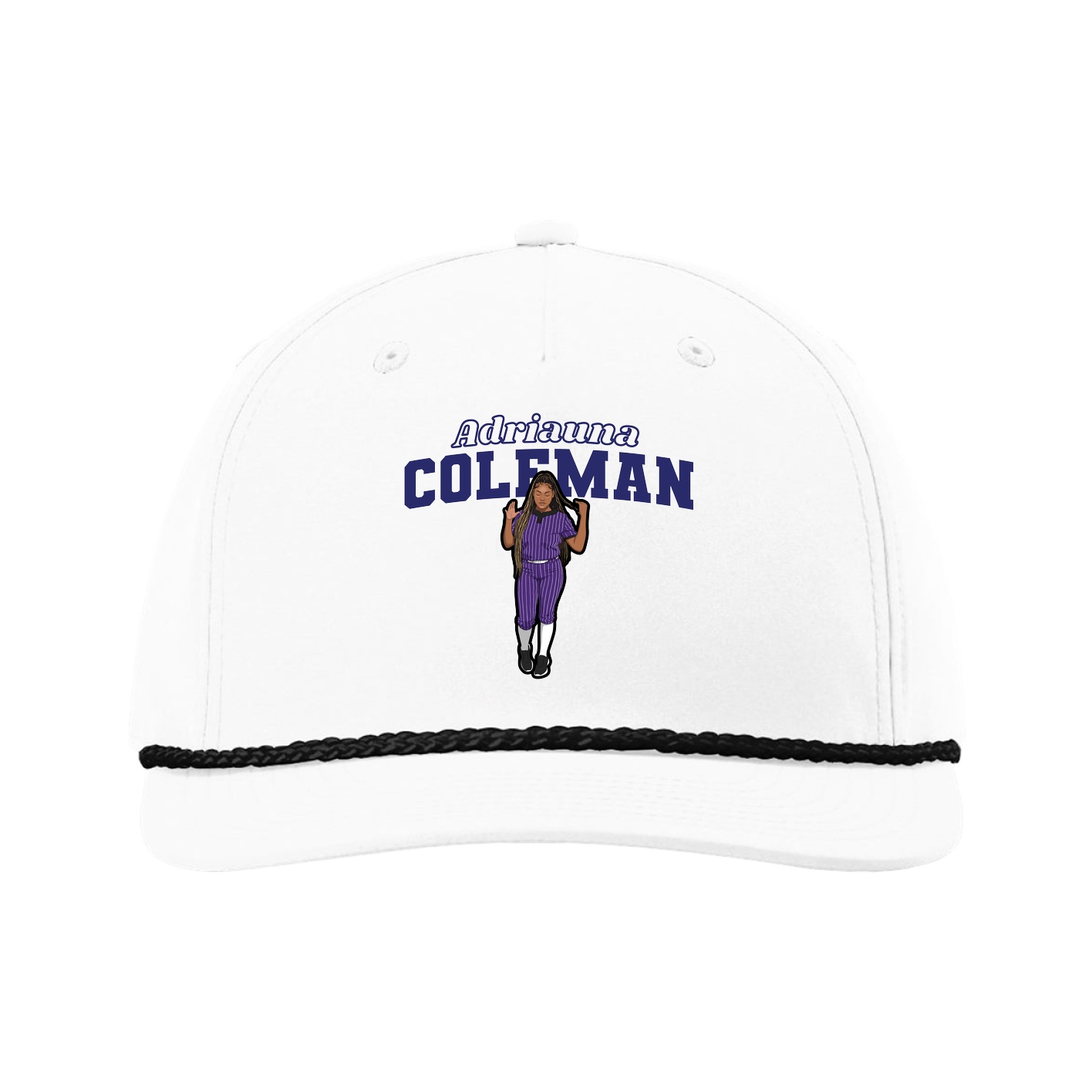 Five-Panel Classic Rope Cap — Name Arch in White