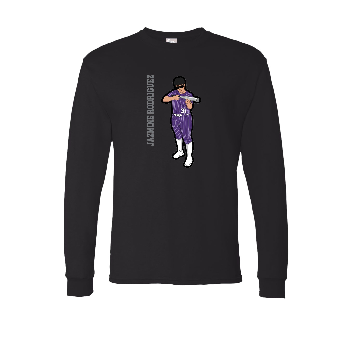 Long Sleeve Tee — Name Vertical in Black