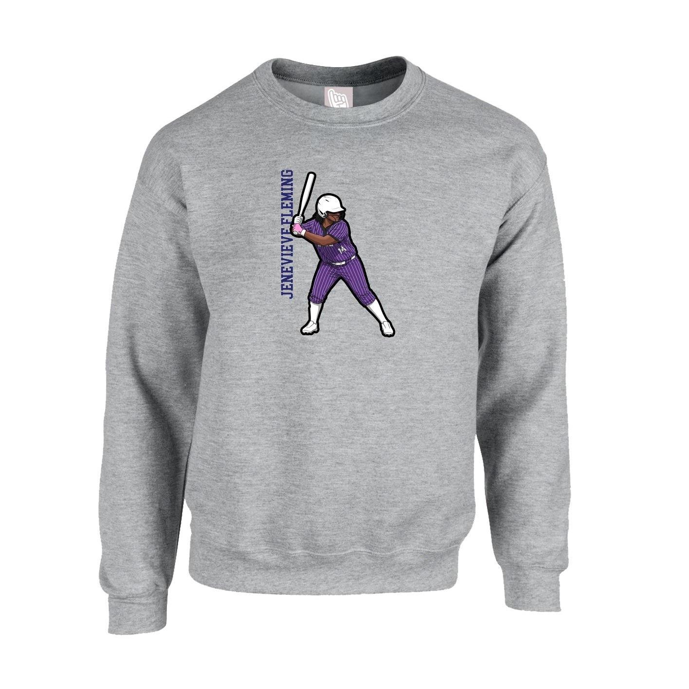 Fleece Crew — Name Vertical in Grey