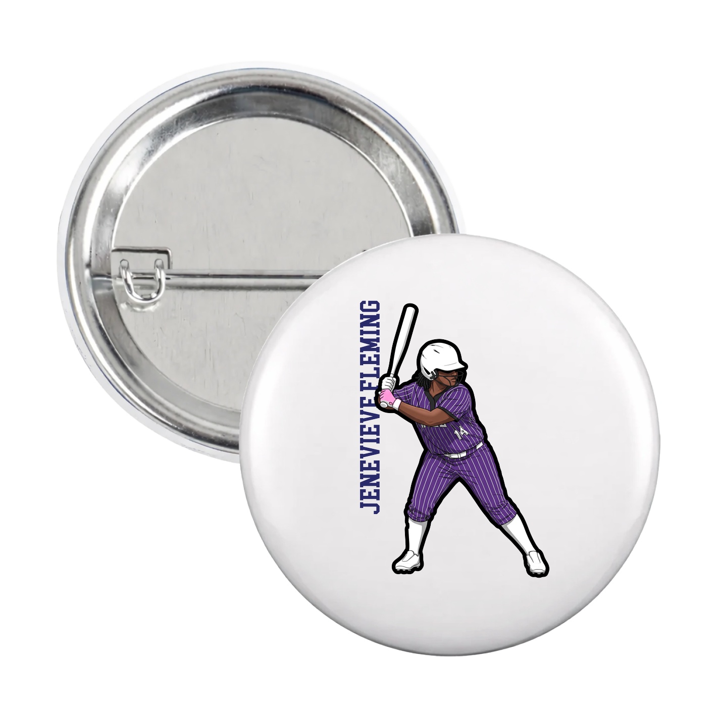 Game Day Button — Name Vertical in White