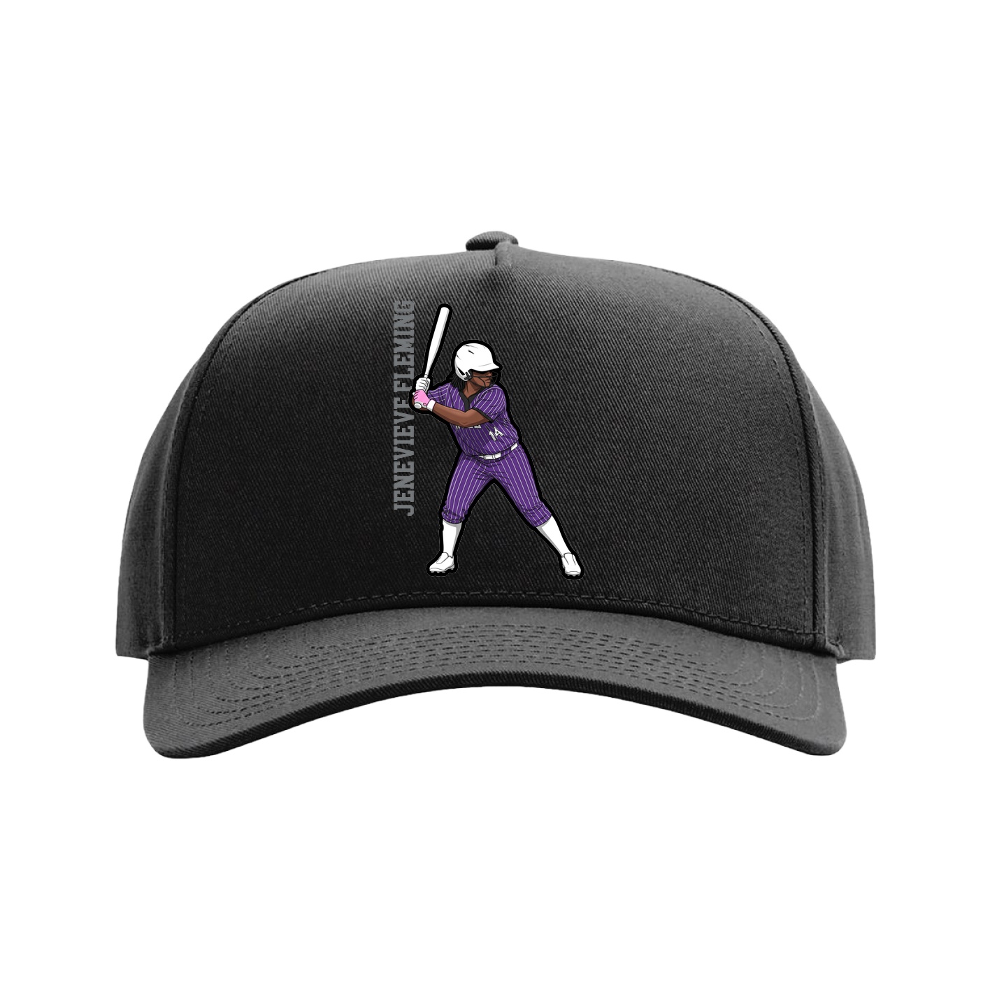 Full Fabric Five-Panel Champ Cap — Name Vertical in Black