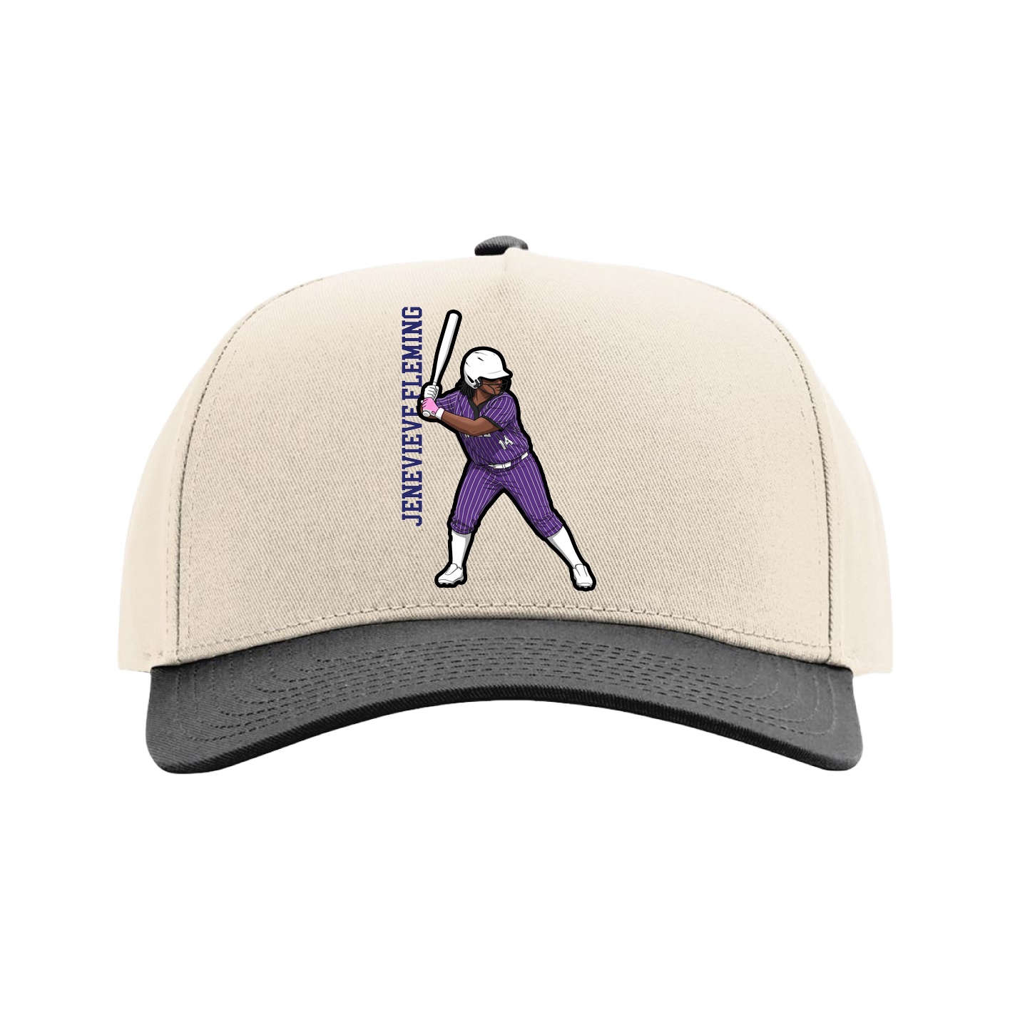 Full Fabric Five-Panel Champ Cap — Name Vertical in Cream/Black