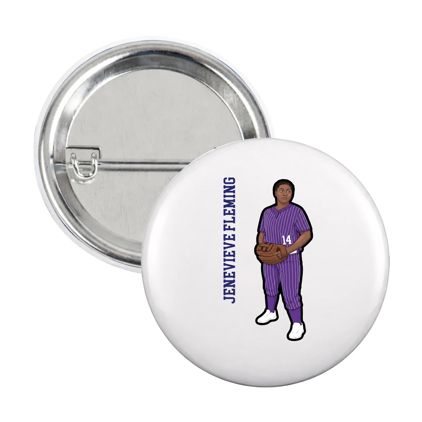 Game Day Button — Name Vertical in White