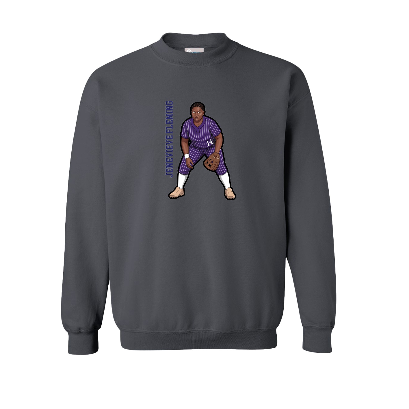 Fleece Crew — Name Vertical in Grey