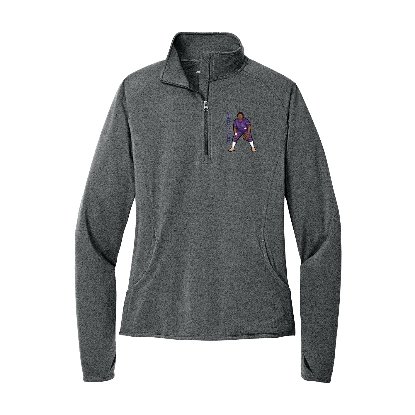 Women's Q-Zip Pullover — Name Vertical in Grey