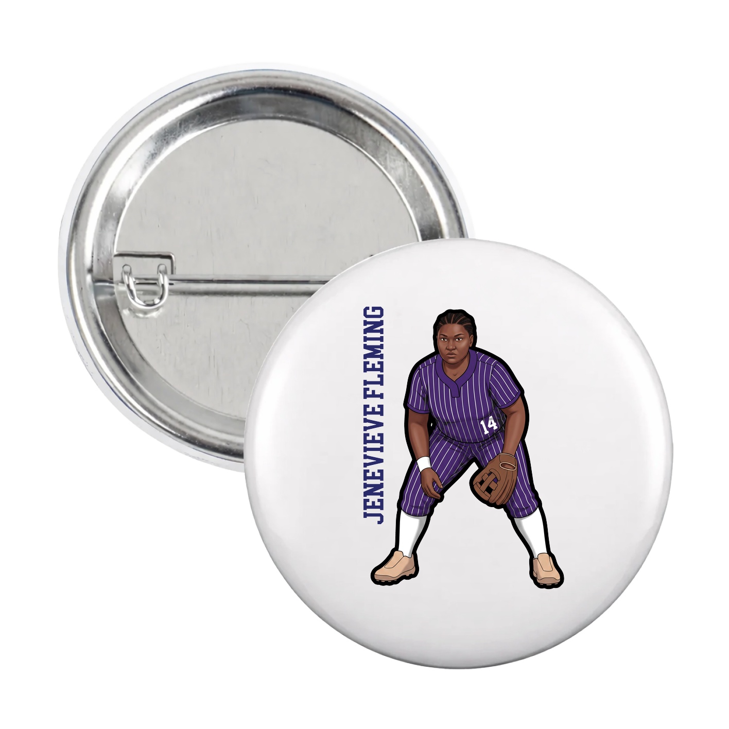 Game Day Button — Name Vertical in White