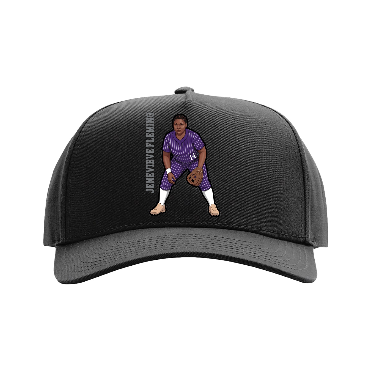 Full Fabric Five-Panel Champ Cap — Name Vertical in Black
