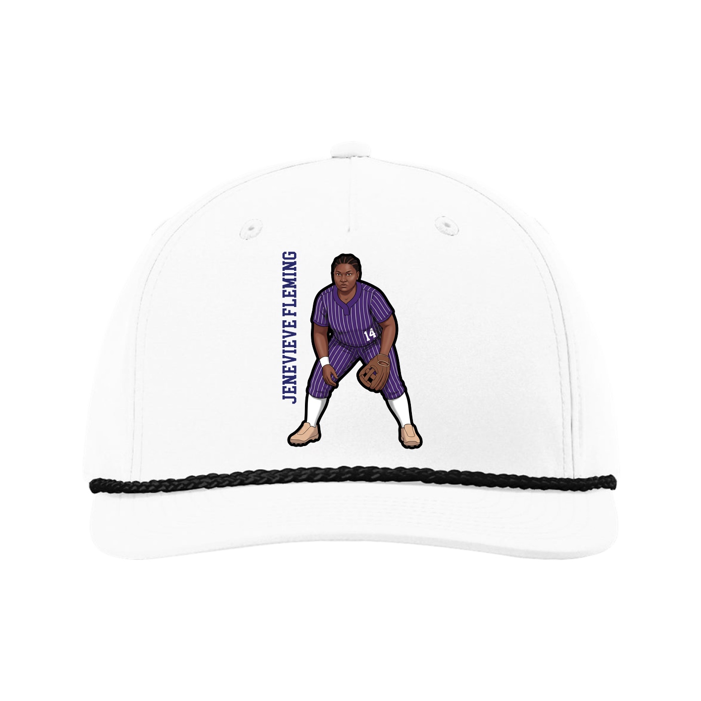 Five-Panel Classic Rope Cap — Name Vertical in White