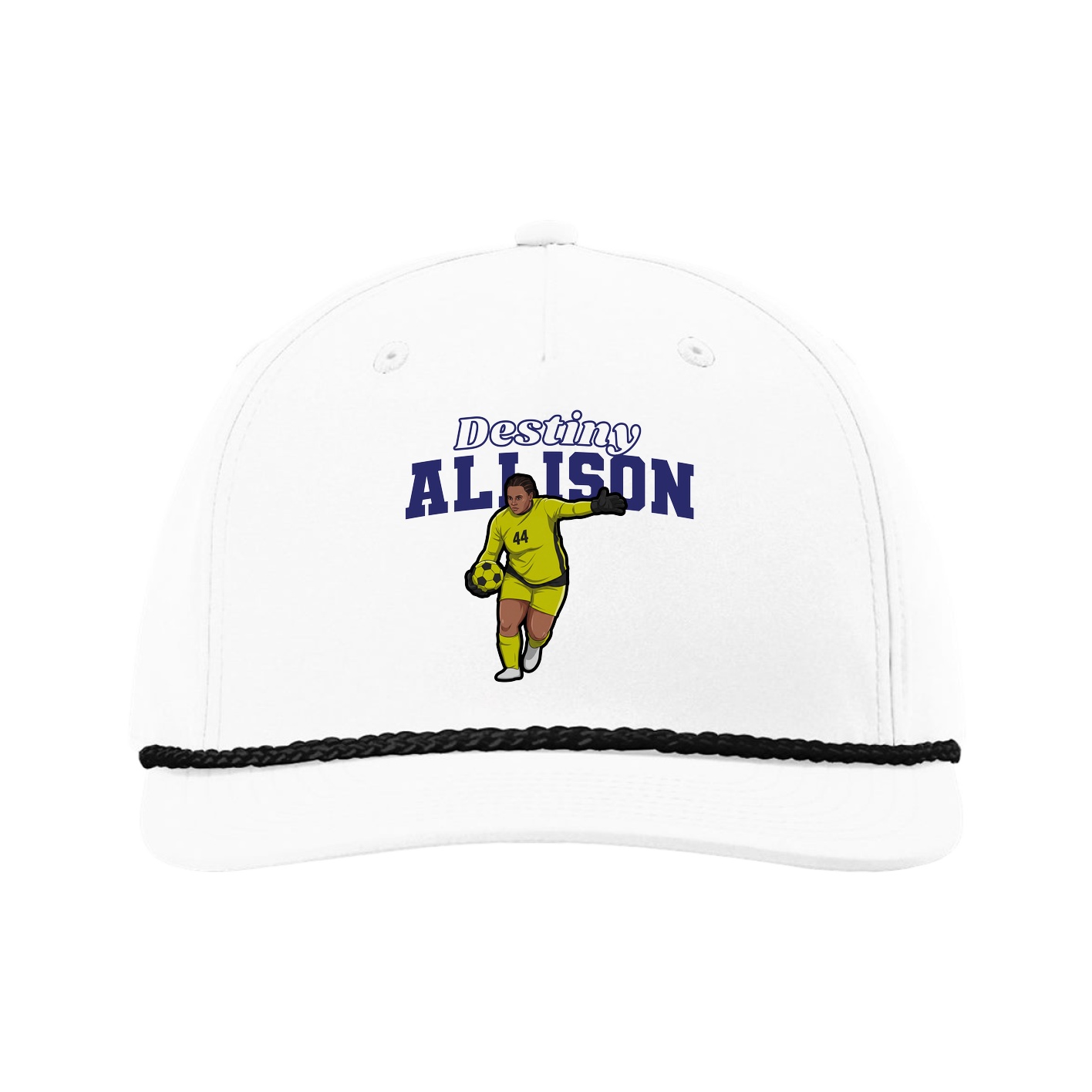 Five-Panel Classic Rope Cap — Name Arch in White